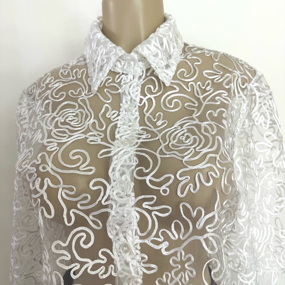 Hot & Delicious White Sheer Lace Blouse